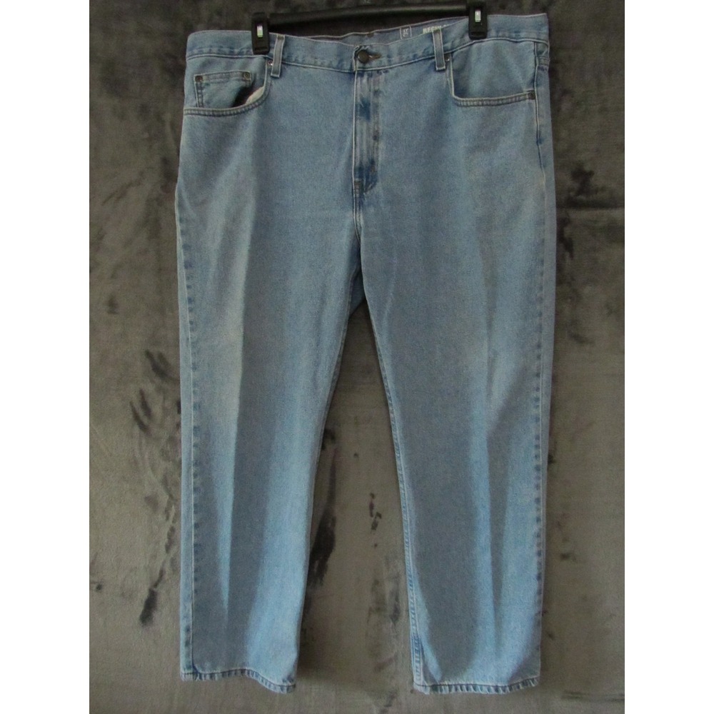 George Men's Regular Fit Jeans Size 42x30 Light Wash Blue 100% Cotton Zipper